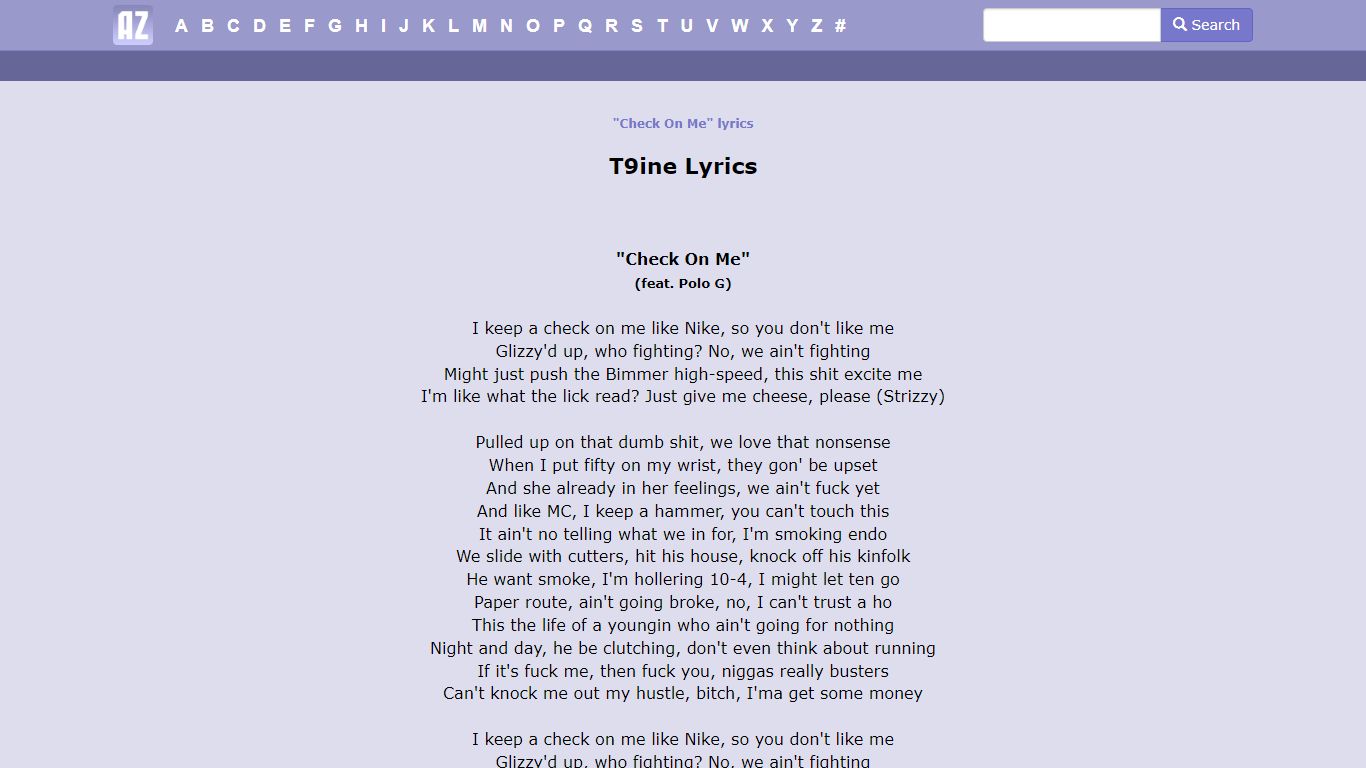 T9ine - Check On Me Lyrics | AZLyrics.com