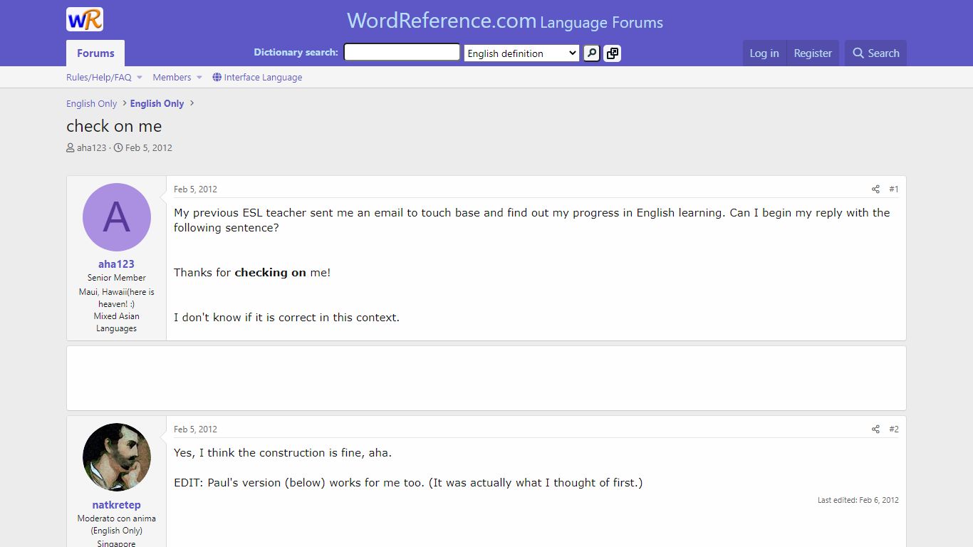 check on me | WordReference Forums